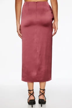 Skirts & Skorts | Skirts-Dynamite Kamila Satin Ruffled Maxi Skirt Burgundy