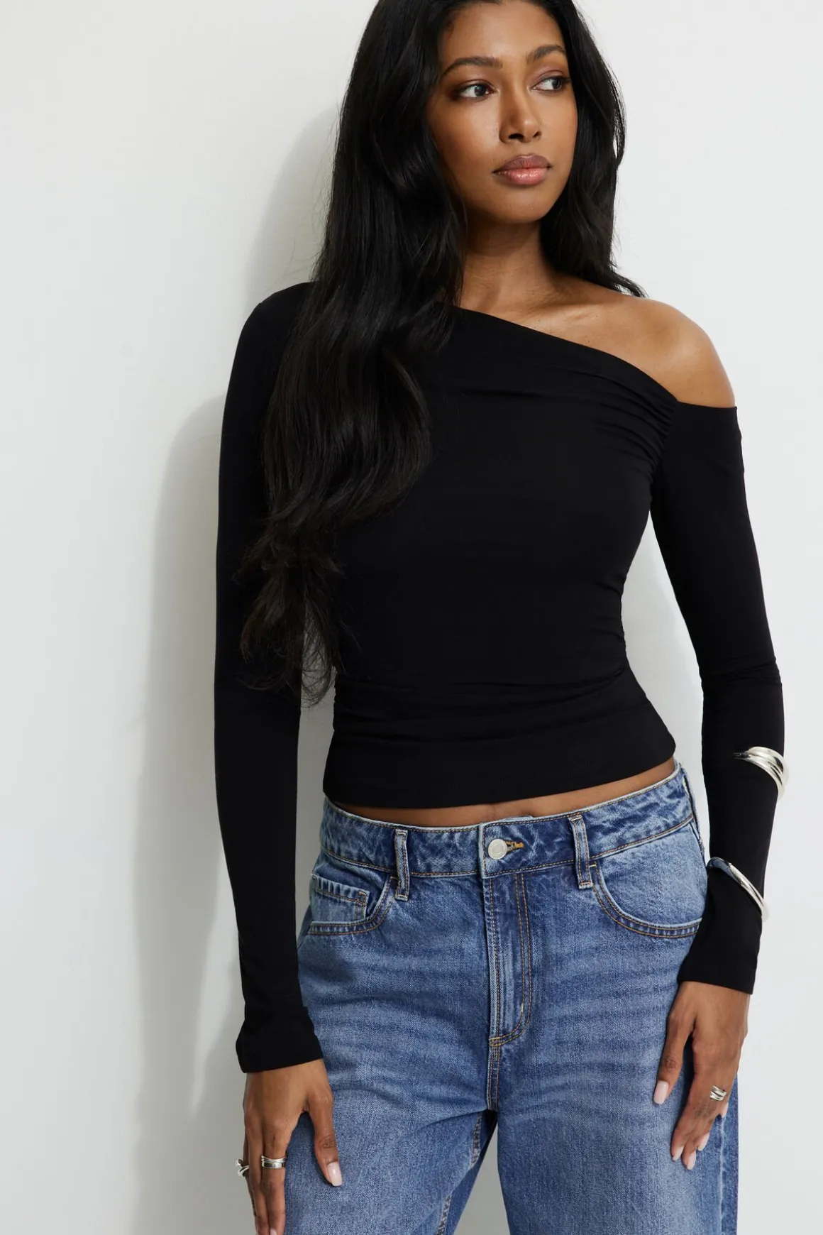 Tees & Tanks | Tees & Tanks-Dynamite Kat Single Shoulder Jersey Top Black
