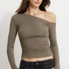 Tees & Tanks | Tees & Tanks-Dynamite Kat Single Shoulder Jersey Top Brown