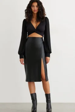 Tees & Tanks | Tees & Tanks-Dynamite Katie Sculpt Twist Front Crop Top Black
