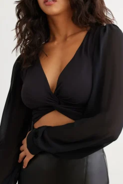 Tees & Tanks | Tees & Tanks-Dynamite Katie Sculpt Twist Front Crop Top Black