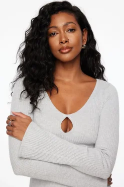 Dresses & Jumpsuits | Midi & Maxi Dresses-Dynamite Keyhole Cutout Midi Dress Gray