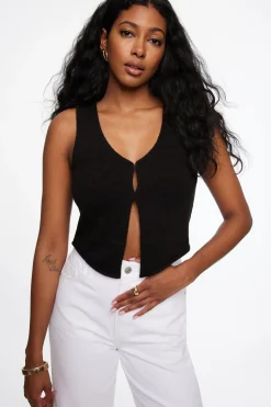 Sweaters & Cardigans | Sweaters-Dynamite Keyhole Knit Vest Black