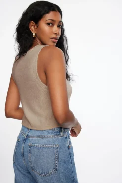 Sweaters & Cardigans | Sweaters-Dynamite Keyhole Knit Vest Brown