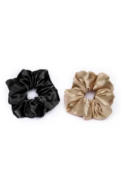 Hair Accessories-Dynamite KITSCH | 2-Pack Satin Pillow Scrunchies Black