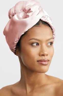 Hair Accessories-Dynamite KITSCH | Satin Wrapped Hair Towel Pink