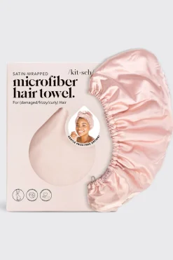 Hair Accessories-Dynamite KITSCH | Satin Wrapped Hair Towel Pink