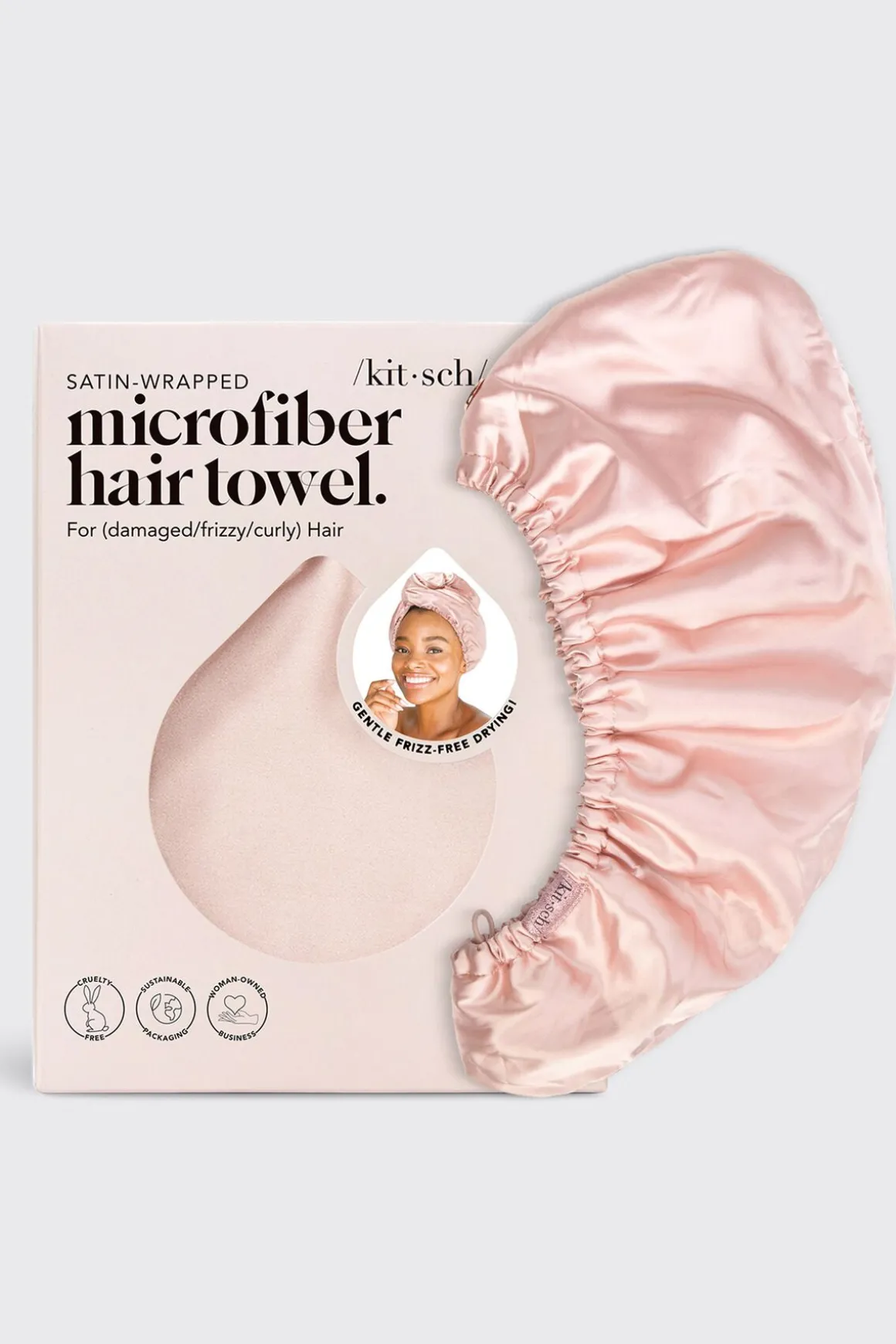 Hair Accessories-Dynamite KITSCH | Satin Wrapped Hair Towel Pink