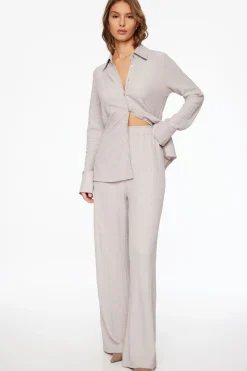 Pants-Dynamite Knit Popcorn Textured Wide Leg Pant Grey