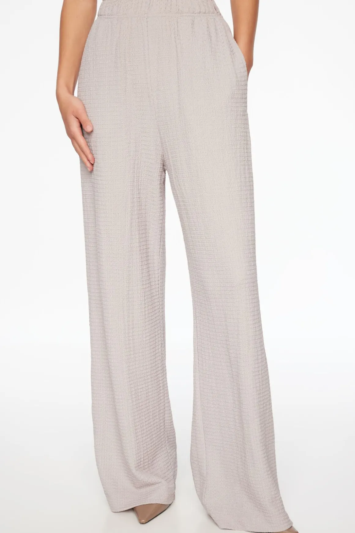 Pants-Dynamite Knit Popcorn Textured Wide Leg Pant Grey