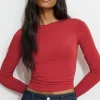 Tees & Tanks | Long Sleeve Tops-Dynamite Kyla Jersey Long Sleeve T-Shirt Red