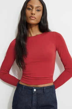 Tees & Tanks | Long Sleeve Tops-Dynamite Kyla Jersey Long Sleeve T-Shirt Red