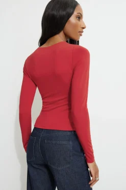 Tees & Tanks | Long Sleeve Tops-Dynamite Kyla Jersey Long Sleeve T-Shirt Red