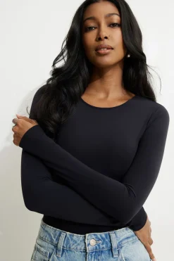 Tees & Tanks | Bestsellers-Dynamite Kyla Sculpt Crewneck Bodysuit Black