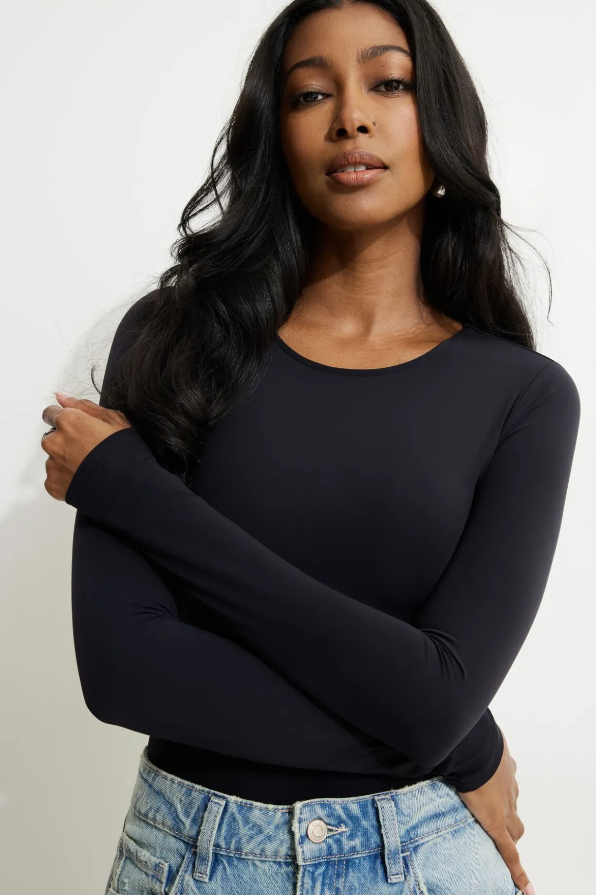 Tees & Tanks | Bestsellers-Dynamite Kyla Sculpt Crewneck Bodysuit Black