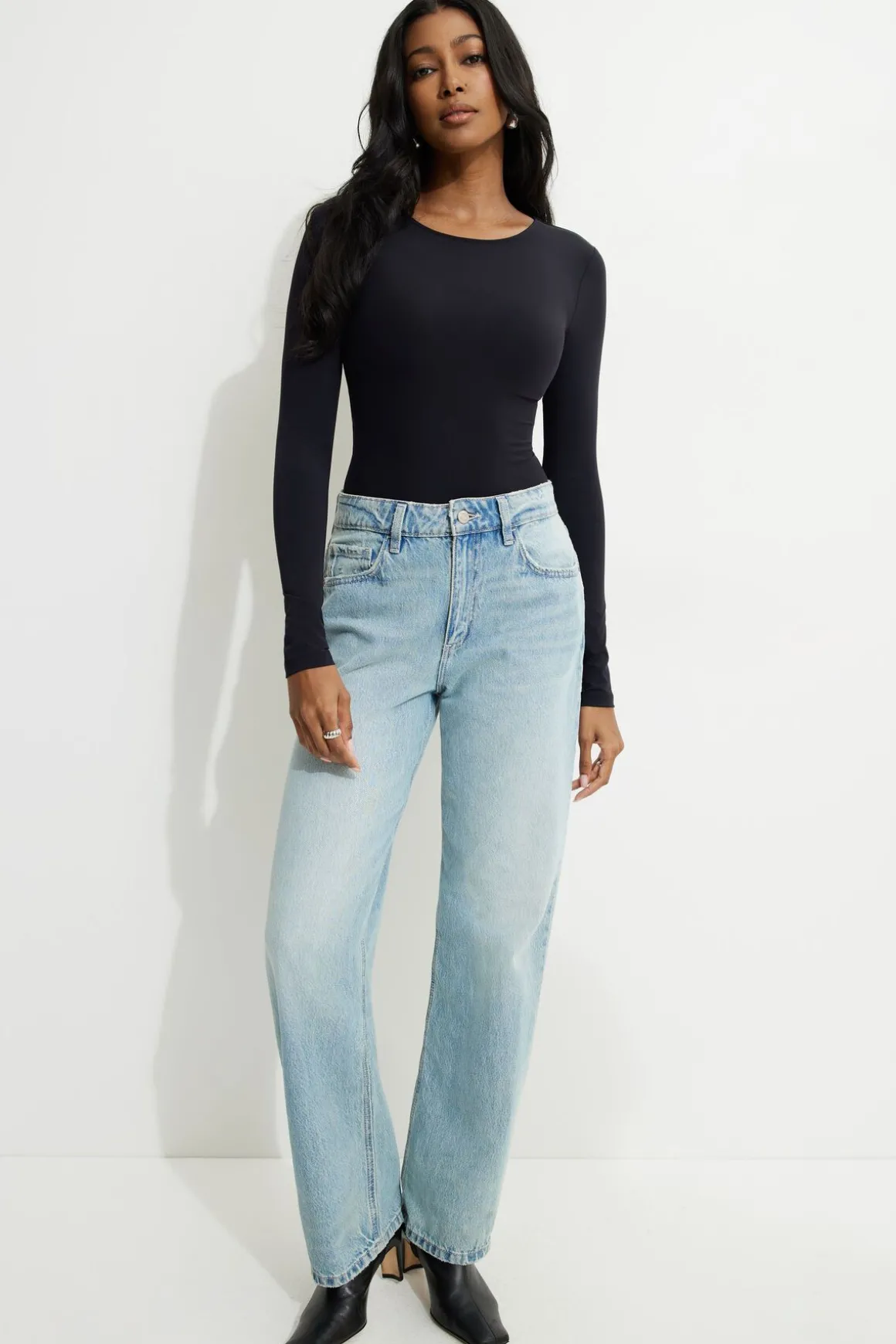 Tees & Tanks | Bestsellers-Dynamite Kyla Sculpt Crewneck Bodysuit Black