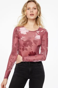 Bodysuits | Long Sleeve Tops-Dynamite Kyla Sheer Bodysuit Pink