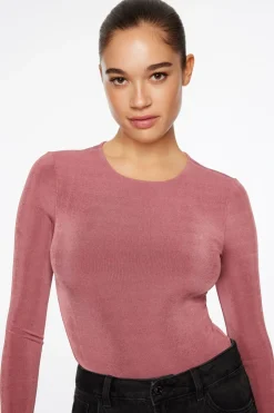 Tees & Tanks | Tees & Tanks-Dynamite Kyla Slinky Long Sleeve Crew Neck Bodysuit Burgundy