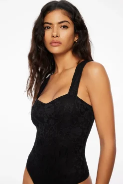 Tees & Tanks | Bodysuits-Dynamite Lace Sweetheart Bodysuit BLACK
