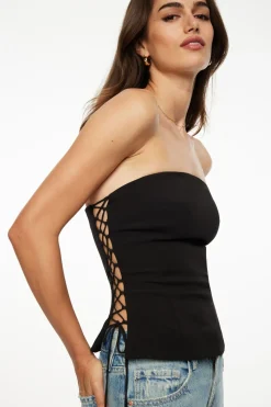 Blouses & Tops | Online Exclusives-Dynamite Lace Up Tube Top Black