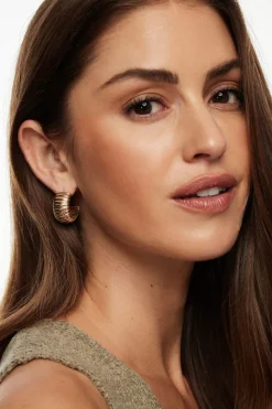 Earrings-Dynamite Large Ribbed Hoop Earrings Yellow