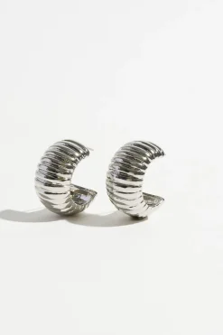 Earrings-Dynamite Large Ribbed Hoop Earrings Grey