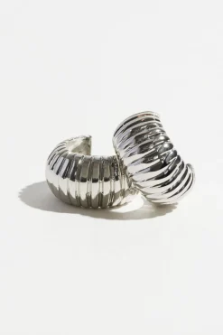 Earrings-Dynamite Large Ribbed Hoop Earrings Grey