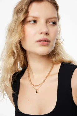 Necklaces-Dynamite Layered Delicate Mini Heart Necklace Yellow