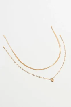 Necklaces-Dynamite Layered Delicate Mini Heart Necklace Yellow