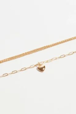 Necklaces-Dynamite Layered Delicate Mini Heart Necklace Yellow