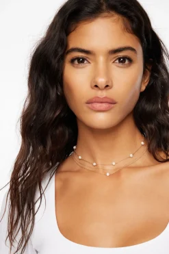 Necklaces-Dynamite Layered Delicate Pearl Necklace White