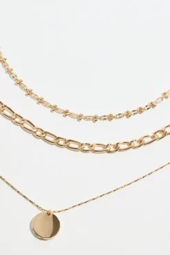 Necklaces-Dynamite Layered Diamond Cut Pendant Necklace Yellow