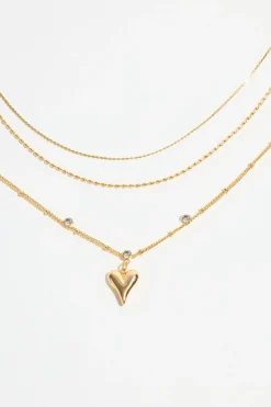 Necklaces-Dynamite Layered Heart Pendant Dotted Necklace White