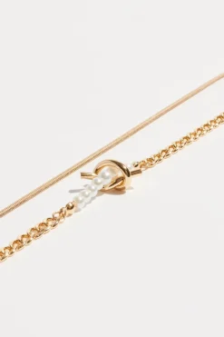 Necklaces-Dynamite Layered Knotted Pearl Necklace White
