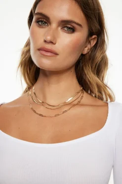 Necklaces-Dynamite Layered Paperclip, Snake & Flat Chain Necklace Yellow