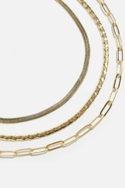 Necklaces-Dynamite Layered Paperclip, Snake & Flat Chain Necklace Yellow
