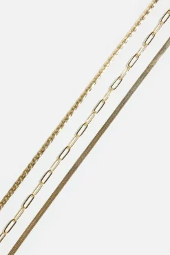 Necklaces-Dynamite Layered Paperclip, Snake & Flat Chain Necklace Yellow