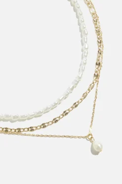 Necklaces-Dynamite Layered Pearl and Chain Necklace White
