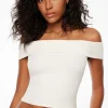 Tees & Tanks | Tees & Tanks-Dynamite Layla Off Shoulder Ribbed Top White