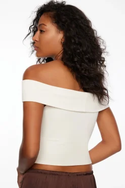 Tees & Tanks | Tees & Tanks-Dynamite Layla Off Shoulder Ribbed Top White