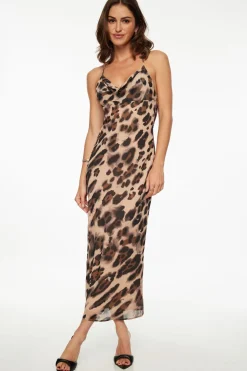 Dresses & Jumpsuits | Midi & Maxi Dresses-Dynamite Leopard Cowl Neck Maxi Dress Brown