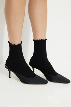 Socks & Tights-Dynamite Lettuce Edge Crew Socks Black