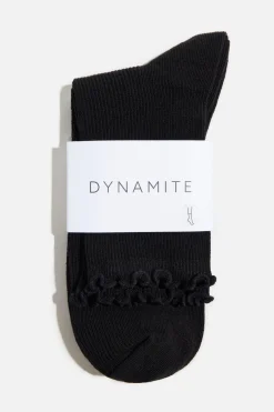Socks & Tights-Dynamite Lettuce Edge Crew Socks Black