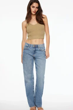 Sweaters & Cardigans | Sweaters-Dynamite Linen Crop Knit Tank Top Brown