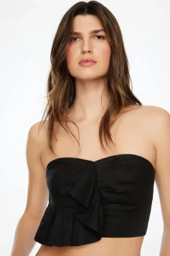 Blouses & Tops-Dynamite Linen Tube Top With Frill Black