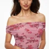 Tees & Tanks | Tees & Tanks-Dynamite Livia Off Shoulder Mesh Top Pink