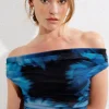 Tees & Tanks | Tees & Tanks-Dynamite Livia Off Shoulder Mesh Top Blue
