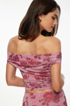 Tees & Tanks | Tees & Tanks-Dynamite Livia Off Shoulder Mesh Top Pink