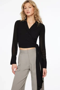 Blouses & Tops | Blouses & Tops-Dynamite Long Sleeve Collared Wrap  Blouse Black