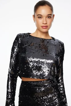 Tees & Tanks | Long Sleeve Tops-Dynamite Long Sleeve Crewneck Sequin Top Grey